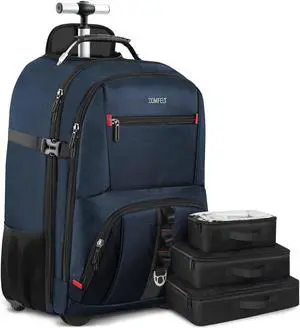 ZOMFELT Rolling Backpack, Travel Backpack with Wheels, Carry on Backpack with 3 Packing Cubes, 17.3 Inch Wheeled Laptop Backpack for Men Women Adults to Travel Work Business Blue