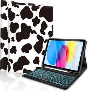 TopPerfekt for Bluetooth Keyboard iPad 10th Gen 10.9 inch (2022) case iPad (A16) 11th / 10th Gen Case 11'' (2025) with 7-Color Backlights, Pencil Holder, Detachable, Rechargeable - Black Cow