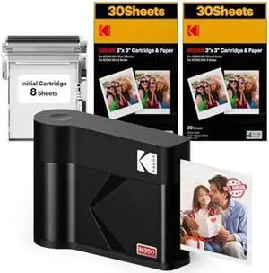 KODAK Mini 3 ERA 4PASS Portable Photo Printer (Black, Printer + Initial 8 Sheets + 60 Sheets)