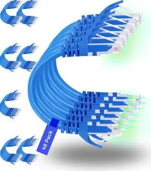 Rapink Patch Cables Cat6 1ft (48 Pack), Ethernet Patch Cable 10G, Cat 6 Patch Cable for Patch Panel to Switch, Flexiable Cat 6 Ethernet Cable with Gold Plated Blue
