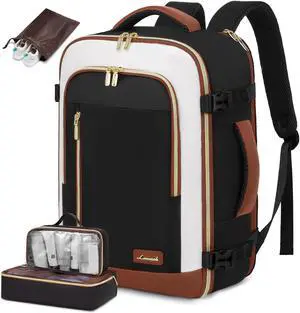 LOVEVOOK Travel Backpack for Women & Men, 40L Carry On Backpack, Personal Item Bag with 3 Packing Cubes, Business Weekender Overnight Luggage Daypack, Fits 17 Inch Laptop, Black Beige