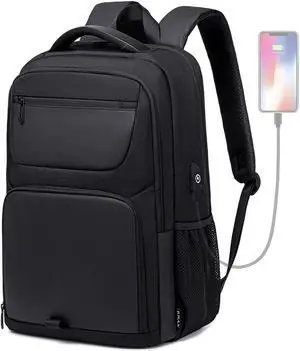 Travel Business Laptop Backpack for Men & Women, 40L Black Backpack with USB Charging Port, Water Resistant Backpack College School Computer Bag Gift Fits 17.3 Inch Laptop, Tablet, Notebook