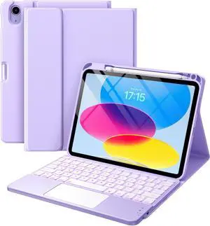 Harvopu Compatible for iPad 11th 10th Generation Case with Keyboard, Folio Cover with Pencil Holder, Multi-Touch Trackpad, 7 Color Backlit, Detachable Keyboard for iPad (A16) 11th/10th Gen (Purple)