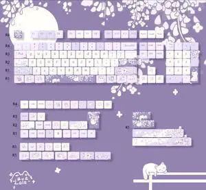 GK GAMAKAY 150 Keys Purple&White Keycaps Set, Cherry Profile PBT Five-Sided Thermal Sublimation Keycap for 61/64/68/75/80/84/87/98/104/108/Alice Layout Mechanical Gaming Keyboard (Purple&White)