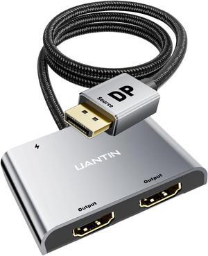 UANTIN DisplayPort to Dual HDMI Adapter | 4K 60Hz DP Source to HDMI Splitter Extended Display Adapter for Dual Monitors,Display Port to 2 HDMI Converter for NVIDIA, AMD Graphics Card