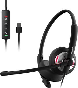 Wired Headset with Mic for PC/Laptop, Noise Canceling Headphones with Mic/in-line Control for Teams, USB Black On-Ear Computer Headset with Microphone for Home/Office/Call Center