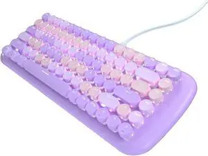 Lomiluskr Cute Colorful Wired Mechanical Keyboard for Girls and Kids, Round Keycaps, Compact 84 Keys, 10 Lighting Effects White Backlit, Pink Switch (Purple)