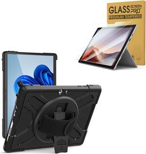 Junfire Bundle-Surface Go 4/3/2/1 Protective Rugged Case with 2 Packs of Anti Blue Light Tempered Glass Screen Protectors,Black