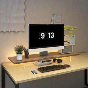 LA QUEENIE Monitor Stand Riser,Wood & Acrylic Computer Monitor Stand with LED Light,Desk Accessories Desktop Organizer Stand for Computer,Laptop,Printer,PC & TV Screen Riser