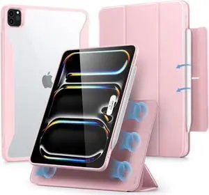 ESR for iPad Pro 11 Inch Case M4(2024, 5th Gen), iPad Pro 11 Case with Pencil Holder, Removable Magnetic Cover, Vertical Stand, Fully Supports Pencil Pro and Pencil(USB-C), Rebound 360 Series, Pink