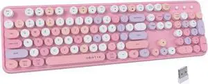 UBOTIE Dual Mode Colorful Wireless Keyboard, Bluetooth and USB Receiver Retro Typewriter Round Keycaps Keyboard Support Multi Devices for PC Laptop Tablet Phones(Pink Colorful)