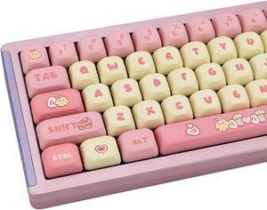 GEKUCAP PBT Cute Pink Yellow Keycaps 136 Keys XOA Keycaps Dye Sublimation Custom Keycaps Set Round Profile for Cherry MX Switches Mechanical Gaming Keyboards(Strawberry Chick Theme)