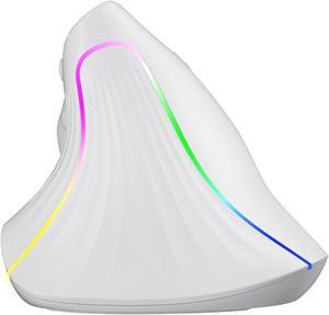 CITLLA Vertical Wireless Mouse, Ergonomic Mouse, 2.4G USB Receiver and Two Bluetooth, RGB Light, Rechargeable Mouse for Computer, Laptop, iPad, MacBook Pro/Air (White)