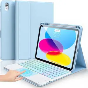 iPad 10th Gen 10.9" Touchpad Keyboard Case - 7 Color Backlight, Multi-Touch Trackpad, Pencil Holder