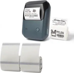 LMASBLTER B1 Black Label Makers-Barcode Label Printer Bluetooth Portable Thermal Printer for Small Business,Address,Logo,Clothing,Jewelry, Retail+2 Rolls Clear Address Round Label Label Maker Tape