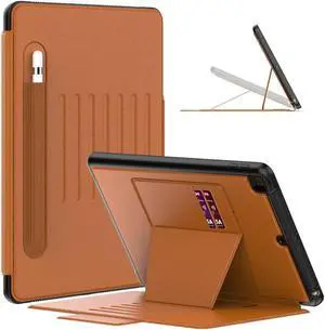Stweap for iPad 9th/8th/7th Generation Case 10.2'', Thin, Strong Magnetic Stand Cover with Absorbing Multi-Angles Stand, Pen Holder, Card Slot for iPad 10.2 Inch 2021/2020/2019(Brown)