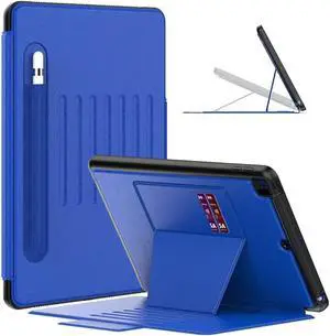 Stweap for iPad 9th/8th/7th Generation Case 10.2'', Thin, Strong Magnetic Stand Cover with Absorbing Multi-Angles Stand, Pen Holder, Card Slot for iPad 10.2 Inch 2021/2020/2019(Blue)