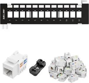 Iwillink 12 Port Blank Keystone Patch Panel with Cat6 RJ45 Keystone Jack 25-Pack