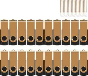 EASTBULL 2GB USB Flash Drive 20 Pack with Lanyards - USB 2.0 Jump Drive for Storage and Backup - Gold 20PCS