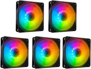 Empowered PC 5-Pack Lotus High Performance Quiet ARGB CPU Cooling Fans (600-2000rpm PWM, Daisy-Chainable, 3mm H2O Pressure & 62CFM Airflow @29dBA, 3-Pin, 27 x 120mm, 3yr Warranty)