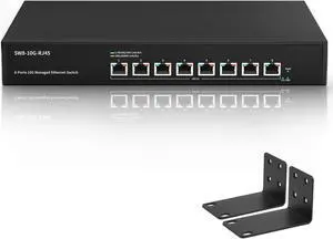 8 Port 10Gb RJ45 Web Managed Ethernet Network Switch with 8 x 10 Gigabit Base-T Port | 10Gbps Multi-Gig Swicth Support 10G-5G-2.5G-1G-100M | Rack Mount | 160G Bandwidth | Sturdy Metal Casing