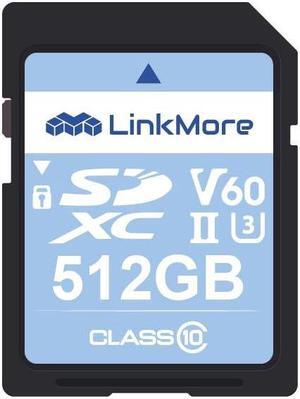 LinkMore XV26 512GB SDXC UHS-II Card UHS-II SD Card, C10, U3, V60, SD Card for Digital Camera, Drone Support 4K 8K Video, Camera Memory Cards up to 250MB/s Read Speed, 160MB/s Write Speed