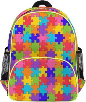 Autism Awareness Kids Backpack for Boys Girls, Jigsaws Toddler Backpack 14.2 In, Waterproof Casual Daypack Preschool Backpack Kindergarten School Mini Bookbag with Chest Strap