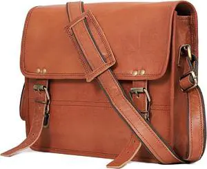 cuero Genuine Leather iPad/Tablet Bag Messenger Bag Small Briefcase CrossBody Shoulder Bag for Men and Women (Tan Brown, 14" x 11" Medium)
