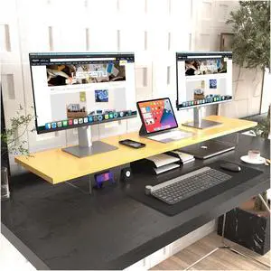 WEGASTU Crystal Clear Acrylic Monitor Stand,Leg levitating design Height Adjustable,Dual Monitor Riser Shelf Organizer for DeskHome OfficePrinterTV ScreenKeyboard Storage (Nature)