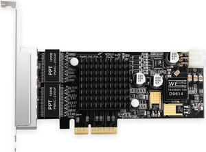 4-Port Gigabit PoE+ Network Card for IP Cameras & WiFi - Intel I350, 30W per Port, 802.3at, PCIe x4, Low Profile, Windows & Linux