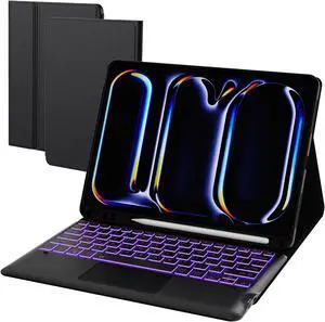 for 2024 iPad Pro 13-inch (M4) Case with Keyboard - 7 Color Backlit Detachable Tablet Keyboard Cover with Touchpad - 13" iPad Pro (M4, 2024) Magnetic Keyboard Case with Pencil Holder & Kickstand Black