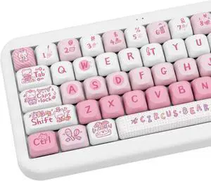 COOMICKEY 130 Keys PBT Pink Keycaps MOA Profile Keycaps Cute Bear Keycap Cartoon Key Cap Set Compatible with Gateron Kailh Cherry MX Switch Mechanical Gaming Keyboard