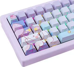 Hyekit PBT Side Printed Double Shot Shine Through Custom Keycaps - Lopunny Cherry Profile 131 Keys, Anime Style Cute Keyboard Set for Mechanical Keyboards