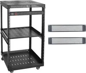RIVECO18U Network Rack with Reinforced Top & Bottom Vented Plates Including 1PCS Rack Shelf & Rail Mount PDU+2U Vented Blank Panels