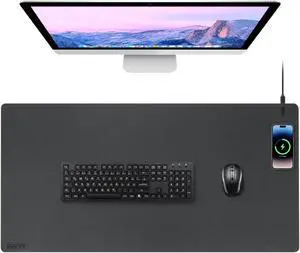 Office Wireless Charging Mouse Pad, Leather Desk Mat with Wireless Charger Pad, 15 Watt Anti-Slip Gaming Wireless Charging Desk Mat with Wireless Charging Desk Pad for Desktop 36" Lx17 W, Black