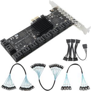 PCIE x1 SATA Card 20 Ports, PCI Express SATA3.0 6Gbps Controller Expansion Card with 20 inches SATA Bundle Cables,Without Raid, Boot as System Disk Support HDD or SSD