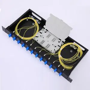 12 Duplex 24-Port LC-OS1 Fiber Rack Mount Enclosure Box with Splice Trays, SingleMode LC-UPC Kit (Includes 1M 24-Strand Fiber Optic Pigtail + 24 Core LGX Loaded Patch Panel) - Fits 19" Racks Cabinet