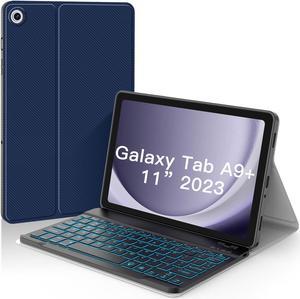 JUQITECH Keyboard Case for Samsung Galaxy Tab A9 PlusA9 5G 11 Inch 2023 SMX210X216X218 Smart Soft Case with Keyboard Bluetooth Wireless Magnetically Keyboard Tablet Stand Cover Blue