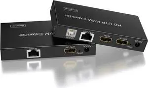 394FT(120m) HDMI KVM USB Extender - Transmit 1080p HD Video Over Cat5e/6/7 Cable 50m 80m 120m, HDMI Extender KVM for Mouse and Keyboard Control Remote Signals, with Transmitter & Receiver