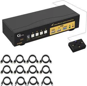 CKLau 4x2 USB 3.0 HDMI KVM Dual Monitor Switch 4 Computers 2 Monitors with Cables,Audio, Mircophone, Digital Display Supports 8K@60Hz, 4K@144Hz, Emulation EDID, Hotkey Switching, CKLau-942Hua-5