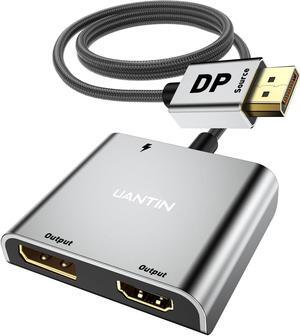 UANTIN DisplayPort to HDMI and DisplayPort Adapter | 4K 60Hz DP Splitter Extended Display Adapter for DP and HDMI Dual Monitors,Display Port 1 in 2 Out Splitter for Dell, NVIDIA, AMD, Lenovo, HP