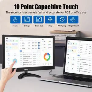 Jhcztrk 14 Inch Touchscreen Portable Monitor 1080P Touchscreen Display, 350cd/m², HDR, HDMI USB C, Built-in Speakers, VESA Compatible, Travelling Second Monitors for Laptops and Mobile Phones