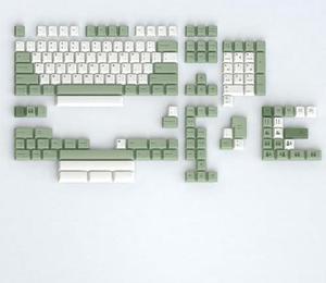PBT Bamboo Forest Keycaps for Mechanical Keyboard 60% 65% 75% Cherry Profile Green White Keycaps Dye Sub Custom Gaming Keyboard Keycaps for Gateron MX Switches with Keycap Puller