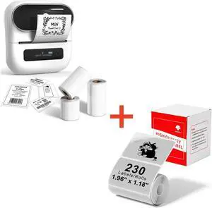 Phomemo M220 Label Maker White & 1 Roll Transparent Thermal Label 1.96"x1.18"(50x30mm), Upgrade 3 Inch Barcode Portable Printer, for Office & Small Business, Compatible with Phones&PC