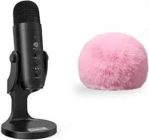 ZealSound USB Condenser Microphone k66 and d65p Furry Cover Bundle