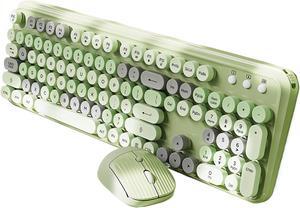 TISHLED 2.4G Wireless Keyboard and Mouse Combo Aesthetic Typewriter Style Membrane Silent 105-Key Full Size Colorful Retro Round Keycaps Ergonomic for Win/Mac/Office/Gaming, AA/AAA Batteries, Green