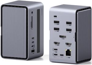 Hagibis USB C Docking Station Triple Monitor, LED Strip Light USB-C Hub Type-C Adapter with 8K DP&HDMI, M.2 SSD Enclosure, 100W PD, 10Gbps USB 3.1, 2.5G RJ45 for MacBook Air Pro, Laptop (U100 Ultra+)