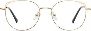 Cyxus Round Blue Light Blocking Glasses Metal Frame UV Filtering Computer Glasses Clear Lens For Men Women 8168 Gold