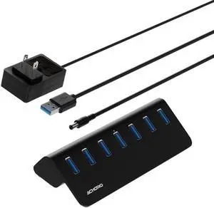 Achoro 7 Ports Powered USB HUB  2nd Generation 10GB Super Speed External USB Port  USB 3.2 Aluminium USB Hub for Computer, Mac, PCs, Smartphone & Tablets  Computer Multiple USB Hub (Powered Black)