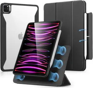 ESR for iPad Pro 12.9 Inch Case (2022/2021), iPad Pro 12.9 Case 6th/5th Generation with Pencil Holder, Detachable Magnetic Cover, Vertical Stand, Auto Wake/Sleep, Rebound 360 Series, Durable Black